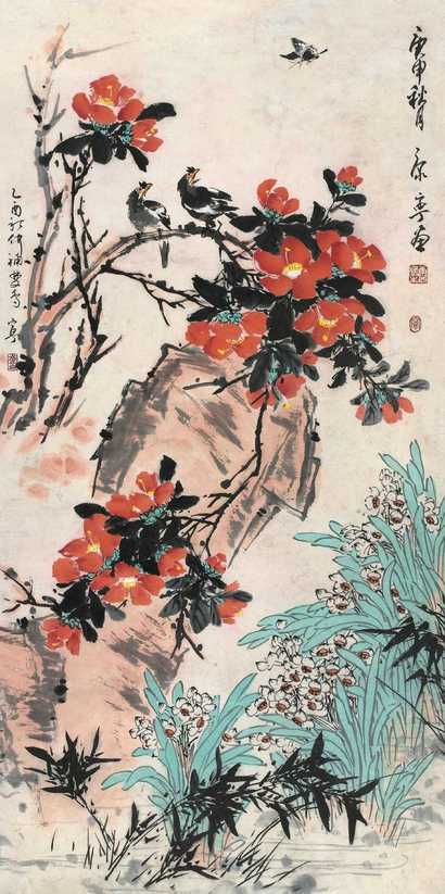 康宁 花鸟 镜心